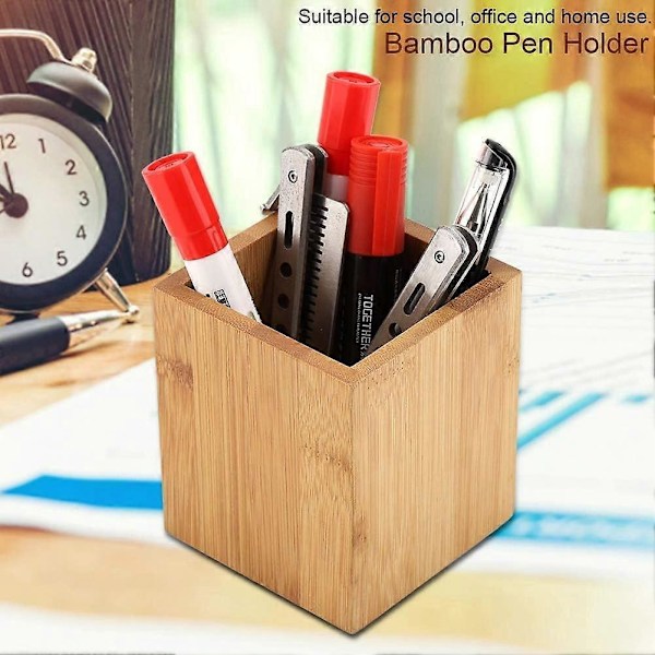 2025 Ny Bambus Penholder Skrivebordsopbevaringsboks Kontor Skole Blyantholder Penne Organizer Opbevaring