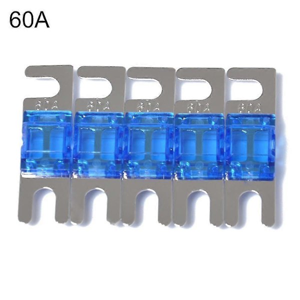 5 stk./pakke 30a / 40a / 60a / 80a / 100a Nikkelbelagte Mini Anl Sikringer Zekai Blå60A