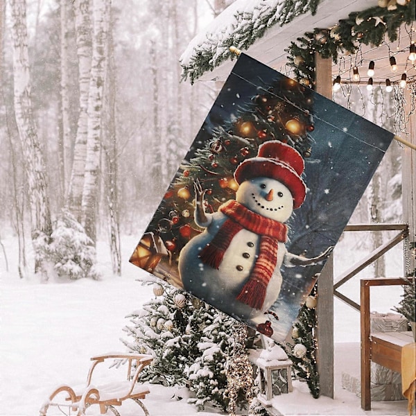 Glædelig Jul Haveflag, Dobbeltsidet 30*45cm/18*12in Vinter Havepynt (Snemand)
