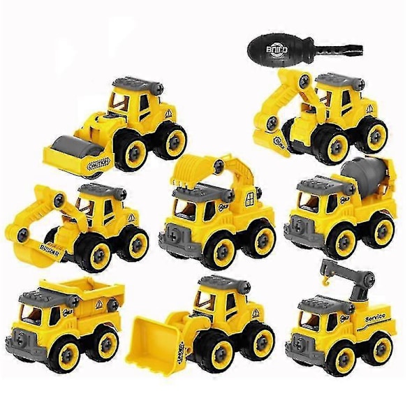 Hhcx-engineering Fordonsleksaker 8 Stil/set Konstruktion Grävmaskin Traktor Dumper Bulldozer Plastmodeller Barn Pojkar Mini Gåvor