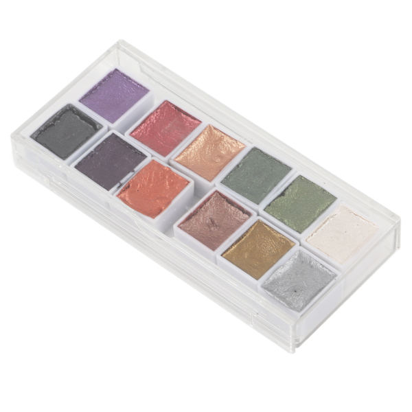 12 stk. akvarelmalingssæt retro metal bærbar høj pigment kunstmaterialer til studerende voksne kunstnere