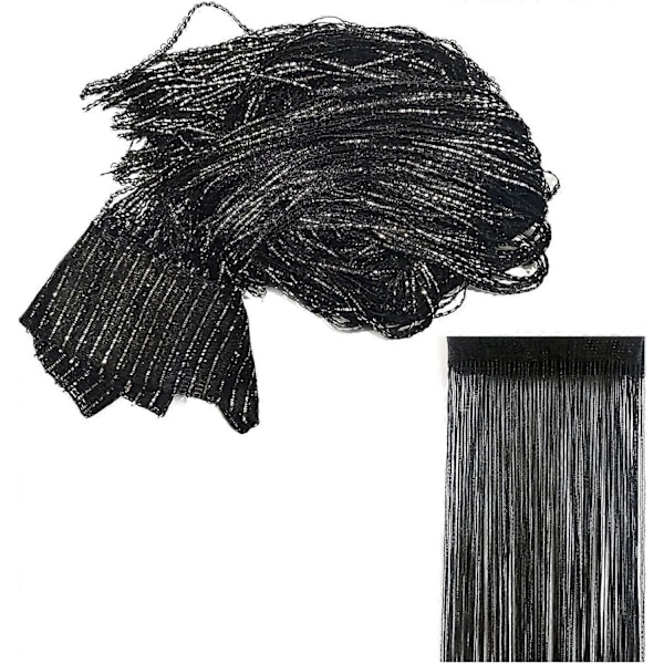 Set med 2 paljettgardiner för dörröppning, rumsavdelare för fönster 200 x 100 cm Svart