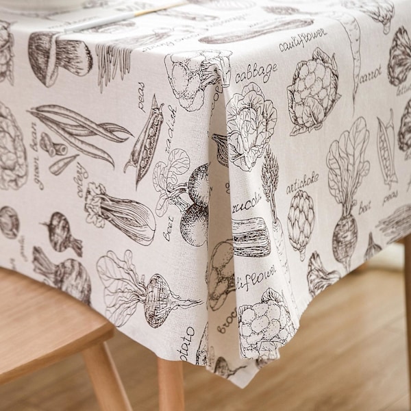 1 stk. rektangulær dug med sødt grøntsagsmønster, bomuld-hør, støvtæt dug til køkken, spisestue, buffetdekoration (140x180cm)