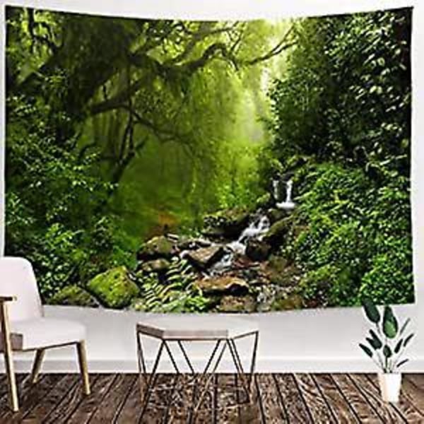 Dekorativt vægtæppe til soveværelset - Tropisk skov Natur Øko planter Vandfald - 200 x 150 cm Stor - Stof tapet - Æstetisk vægtæppe - Pa