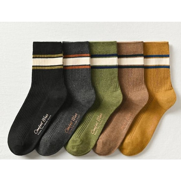 Herre høst- og vinterstil japansk bomull sokker med middels høy midje - sett med 5 par