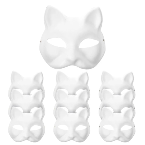10-pack maskerad kattmasker Gör-det-själv festmasker Rekvisita målningsbara glansiga masker Party cosplaymasker