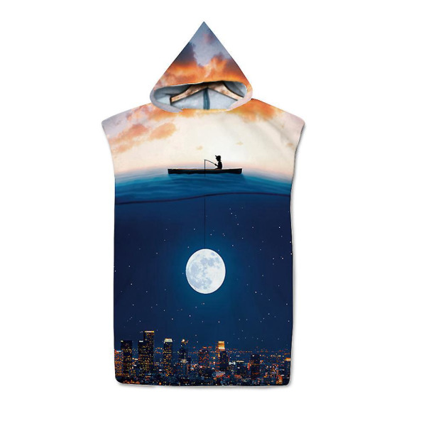 E-change Hooded Surf Poncho Håndklæde - Badekåbe til voksne med trykt design