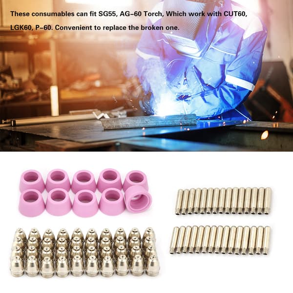 80st/set AG60 SG55 Plasmaskärare Skärbrännare Förbrukningsmaterial Elektroder Munstycken Koppar Kit