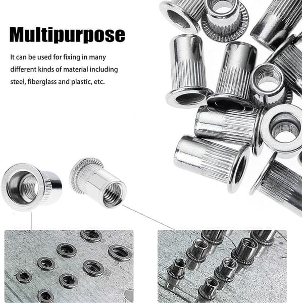 100 stk. M8 blindmutter, blindmutter i rustfritt stål, sortiment av M8 gjengede innsatsmuttere med flatt hode for metall og plast (14 mm x 18 mm)