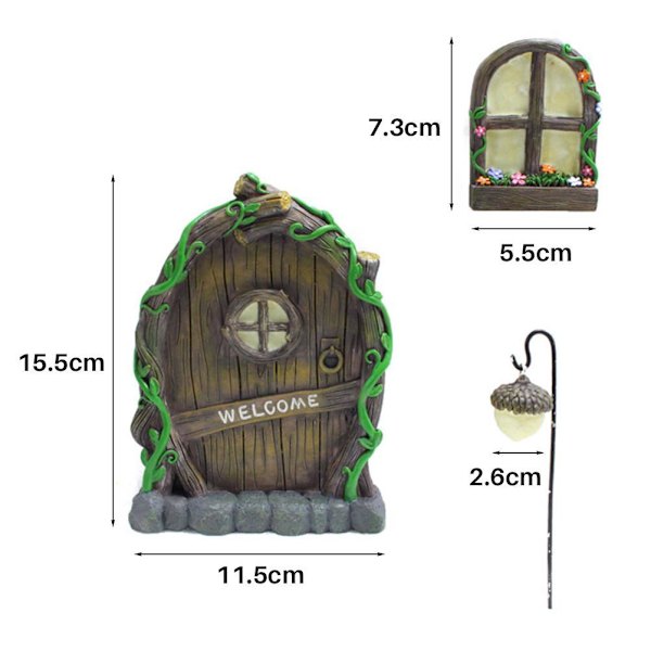 Miniature Fe Hjem Dør Vinduer og Lysekrone Lysende Træ Dekor Kunst Dekorationer I Mørket