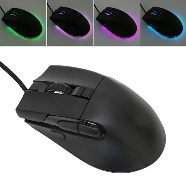 Kablet programmerbar spillmus med 13 RGB-baklys, 7200 DPI, 6 justerbare nivåer, 8D RGB-spillmus, Plug and Play-kontormus