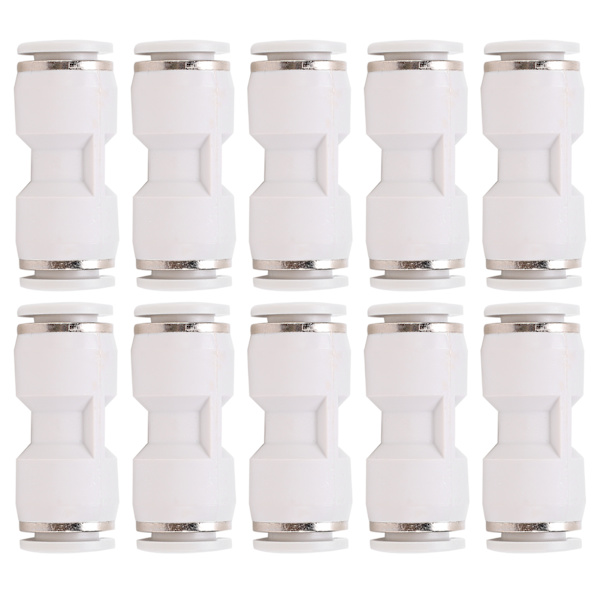 10 stk. lige trykforbindelser luftslange hurtigudløsning pneumatiske rør fittings hvid PU-10