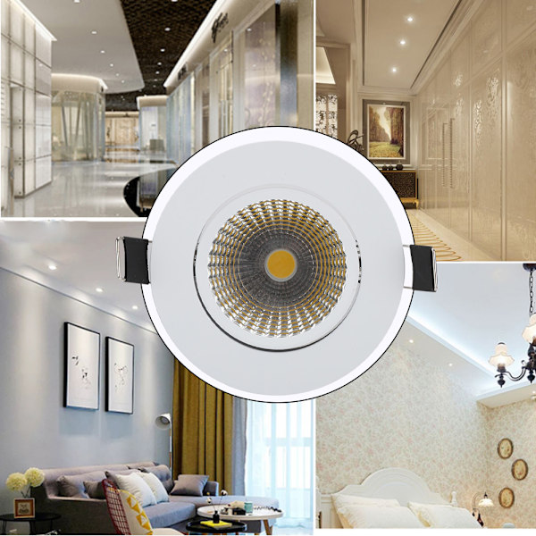 COB Aluminium LED-taklampe, innfelt downlight, innendørs dekorasjonslampe, åpningshull 69mm 5W 110V varm hvit