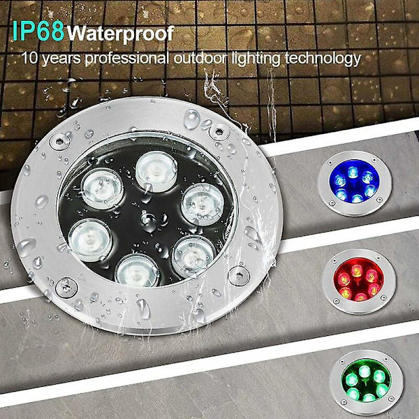 Udendørs forsænket LED spotlight, RGB poollys IP68 vandtæt RF fjernbetjening rustfrit stål underjordisk lys til have dam pool dæk (Str.