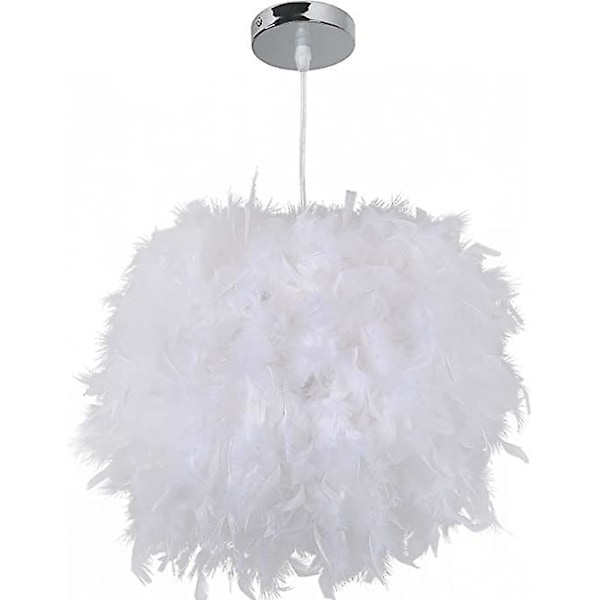 Hvit Fjær Pendel Lysekrone, Moderne Kuleformet Lysekrone, E27 60W Pendel Taklampe, for Stue Soverom Og Barnerom (Diameter
