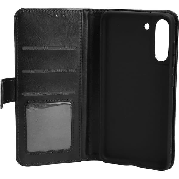 Samsung S21 FE lædercover, fuld stødbeskyttelse med kortplads, sort