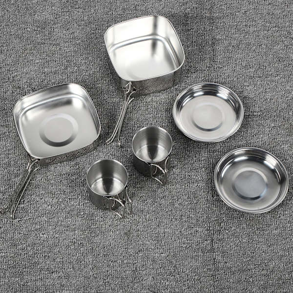 6 st/set rostfritt stål utomhus camping köksredskap redskap bärbar stekpanna koppar pot bestick för picknickSilver