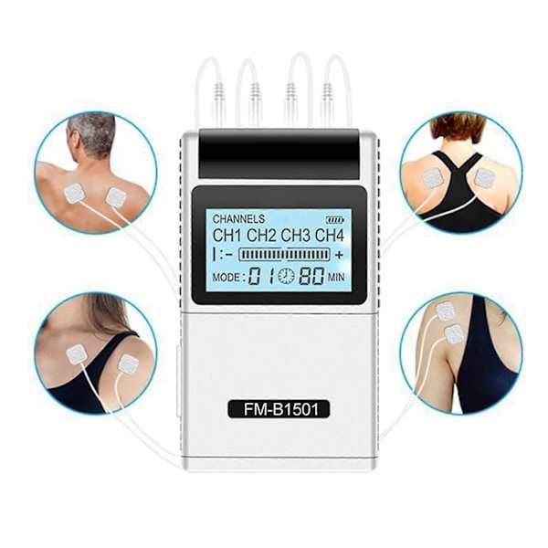 Tens Ems Muskelstimulator 15 Lägen 4 Utgångar 8 Pads Smärtlindring Elektrisk Puls Impulsmassage Maskin Elektroterapimaskin -DGJR