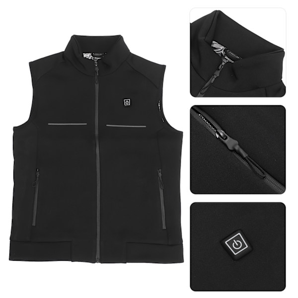 Oppvarmet vest med USB-lading, 3 temperaturnivåer, elektrisk varmeklær, unisex for menn og kvinner, XL