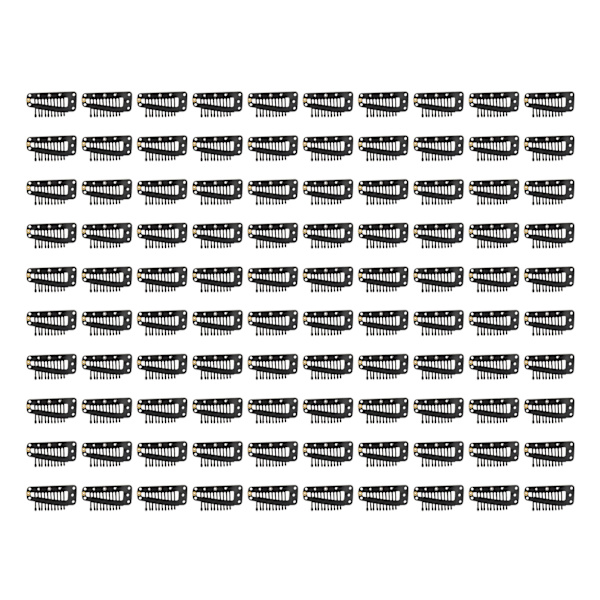 100 st hårförlängningsklämmor Multifunktions 38 mm 10 tänder perukklämmor för hårförlängning DIY Black