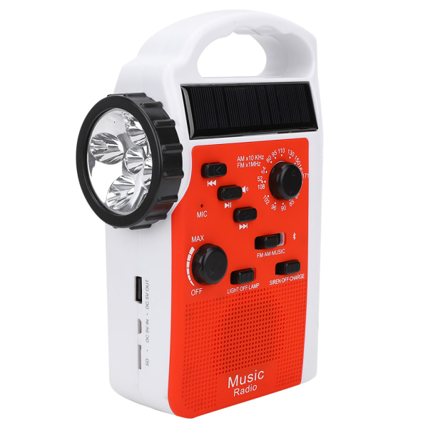 Muovinen aurinkokenno, kannettava käsikampi Multi Am FM-radio Matkapuhelin Power Bank LED taskulamppu hätähälytys (punainen)