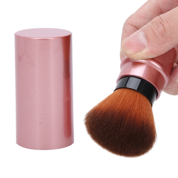 Puderborste för ansiktet - Bärbar borste för löspuder och rouge (roséguld)