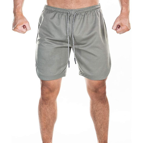Letvægts Hurtigtørrende Mænds 2-i-1 Løbe- og Trænings Shorts XXL Grå