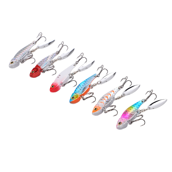 6 st 5 cm metall konstgjord vib fiskedrag streamline design 3D ögon sjunkande skedbete