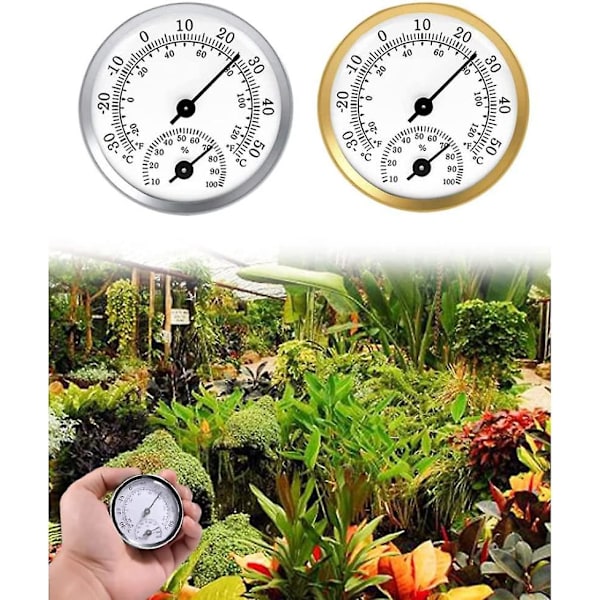 Termometer Hygrometer Pointer Temperatur Fuktighetsmåler for Drivhusdrift 2 STK Gull for Hjem og Hage