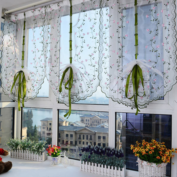 Broderet romersk gennemsigtigt gardin Klassisk blomstret vinduesskærm Elegant broderet romersk skærm til soveværelse balkon 2m/78.7in højde