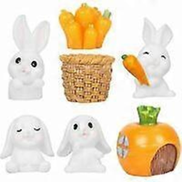 Miniature Kanin Ornament, 7 stk. Mini Kanin Figur, Påskehare Gulerødder Hus, til Eventyrhave Landskabsdekoration Dyrefigurer Tegneserie Figu