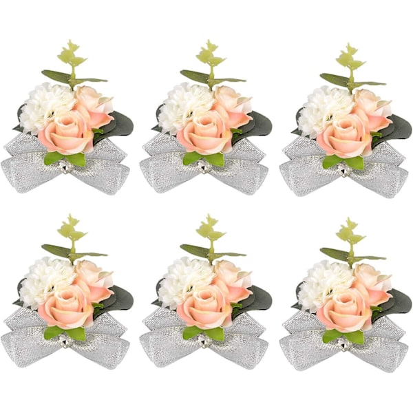 Brudtärna bröllop handledsblomma corsage armband - Set om 6, rosa