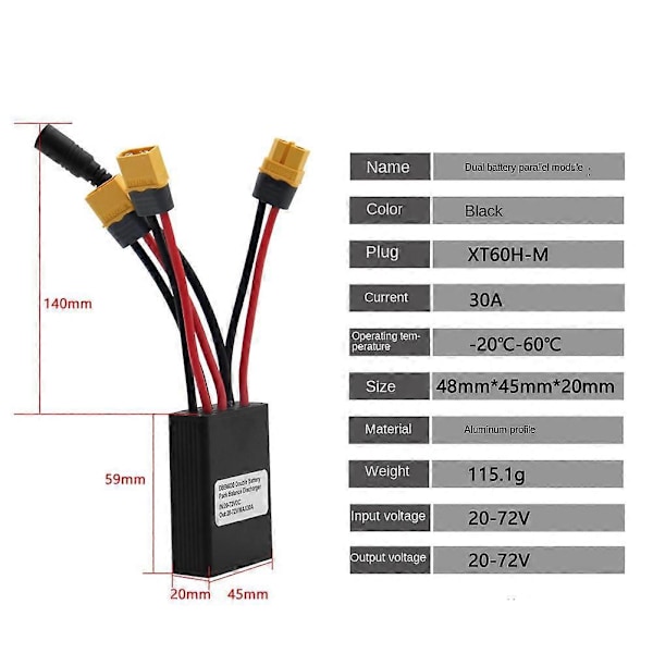 Dubbelt Batteri Urladdningsomvandlare Anslutningsadapter 12V-72V 30A