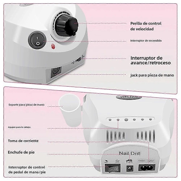 Professionell Elektrisk Nagelborrmaskin 35000 RPM Slipfrässet för Manikyr och Pedikyr Nageltork DMJ-202C-BK EU