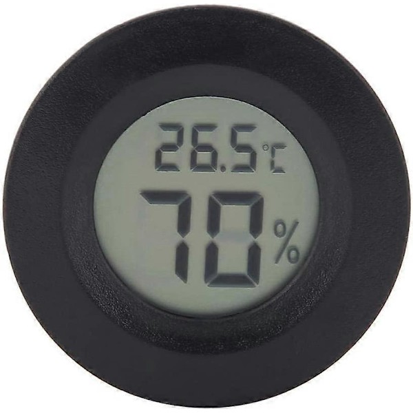 Reptil Termometer, Mini LCD Digitalt Termometer Hygrometer Rund Form til Humidorer Drivhus Have Kælder Køleskab Skab (Sort)