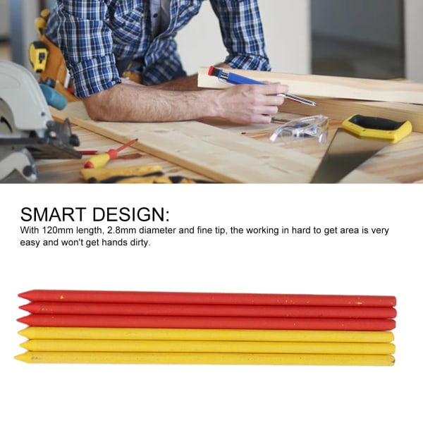 6 st Carpenter Pencil Refill 2,8 mm HB Marking Scribing Tool Set Kit for Woodworking Red Yellow Wax