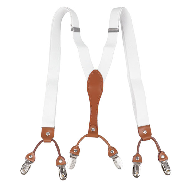 Herr Suspender Dubbelskiktad Justerbar Elastisk Bekväm Heavy Duty Suspender för Herrar Man Vit
