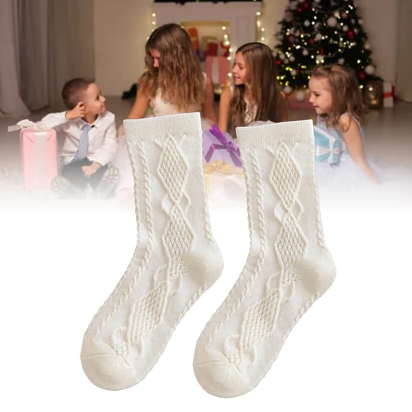 Barnstrumpor i bomull, bekväma, varma, retro preppy mid-calf strumpor för vinter höst, beige M