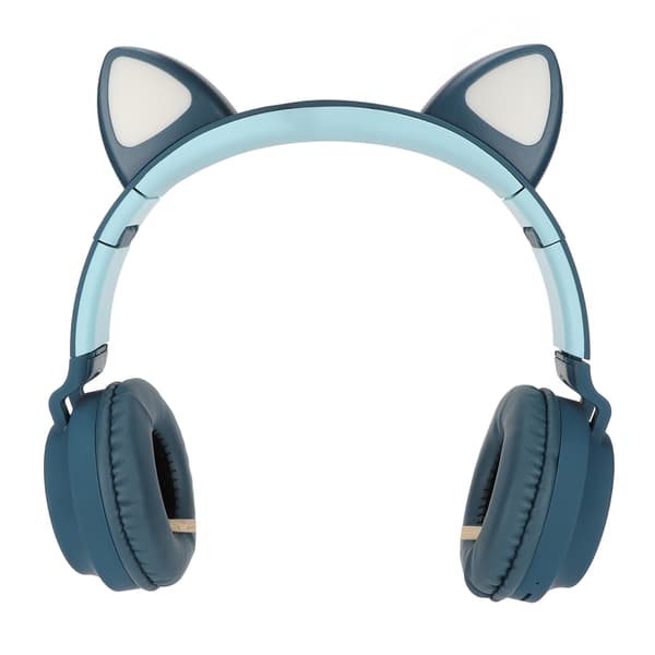 Gaming-hovedtelefoner med katteører, dyb bas, LED-lys, foldbare, søde katteøre-headset med bløde ørepuder, blågrøn