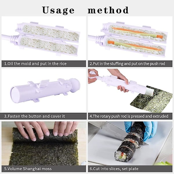 Premium sushifremstillingssæt med opgraderet rulleform og bazooka, gør-det-selv-sushimaskine til ris, grøntsager og kød, fødevaregodkendt plast