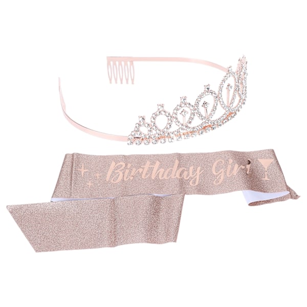 Födelsedagsflickans Sash Tiara Ros Guld Sprinkle Sparkling Födelsedagsflickans Sash Rhinestone Crown Tiara Kit Festdekoration