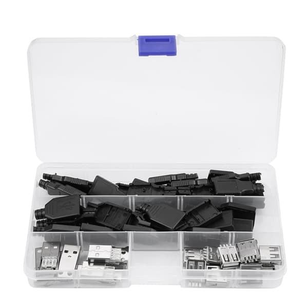20 stk/sett Type A 2.0USB-kontakt 4-pinners pluggadapter med svart plastskall