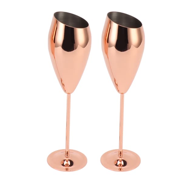 2 stk. kobber champagneglas sæt, robust tyk bund, rustfrit stål, messingbelagte champagneglas