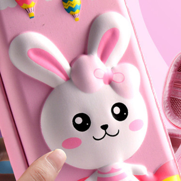 Cartoon Pennfodral EVA 2 Lager Lärande Stationery Box Pojkar Flickor 3D PU Läder Stor Kapacitet Rosa Söta Kanin