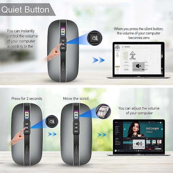 10M Bluetooth Dual Mode 2.4G/BT5.1 Trådlös Tyst Mus (Silver)