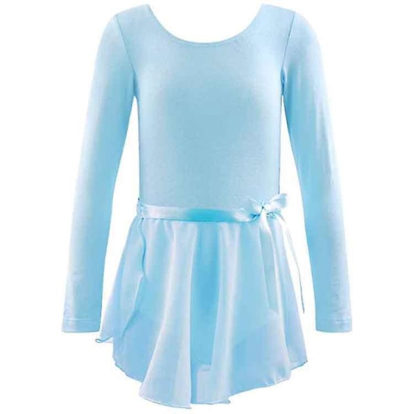 Light Blue Ballet Leotard Dress Set for Girls - Long Sleeve Bodysuit + Skirt for Gymnastics and Ballet Dance (110cm)