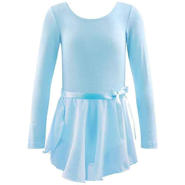 Lyseblå ballettkjole-sett for jenter - Langarmet body + skjørt for gymnastikk og ballettdans (110cm)