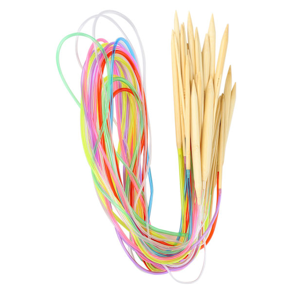 18 st rundstickor dubbelspets bambu färg flexibel röranslutning stickningsverktyg set (100 cm)