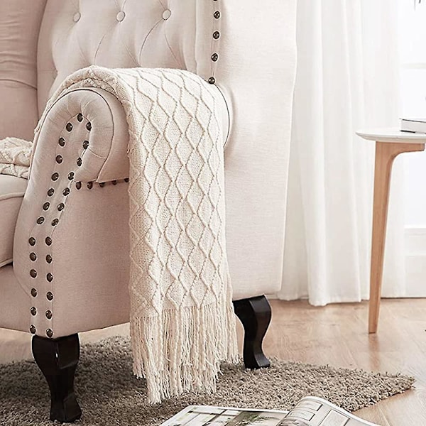 Strikket Pom Pom Sofa Teppe, Myk Beige Sofa Teppe, Liten 1-delt Strikket Sofa Trekk, Koselig Polar Fleece Teppe