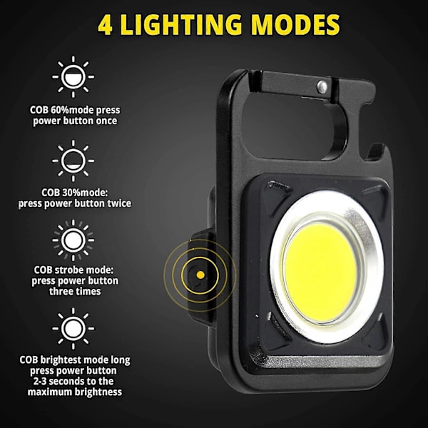 Mini LED Ficklampor, Uppladdningsbar LED Arbetslampa, 800 Lumen Magnetisk Arbetslampa för Sängbord, Verkstad, Nödsituation, Utomhuslampa Svart